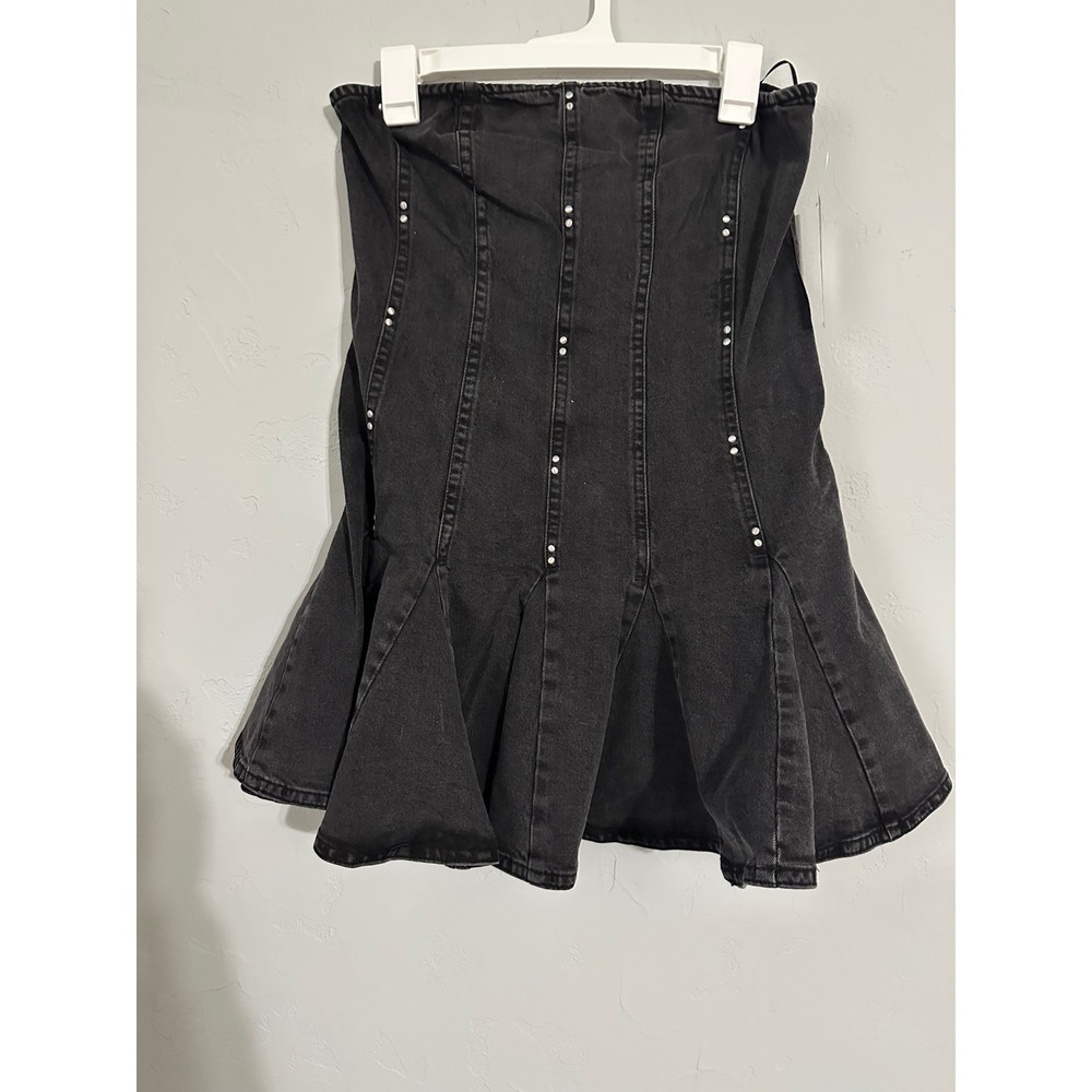 Wild Fable Womens Black Wash Denim Studded Flare‎ Skirt Size M